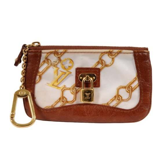 Louis Vuitton LV Logo Monogram Charm Coin Purse Brown Leather Gold Belt Clip - Picture 1 of 10